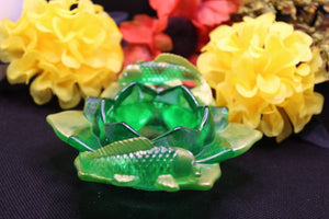 Emerald Green Lotus and Dusted Gold Koi Candle Holder.