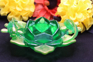 Emerald Green Lotus and Dusted Gold Koi Candle Holder.